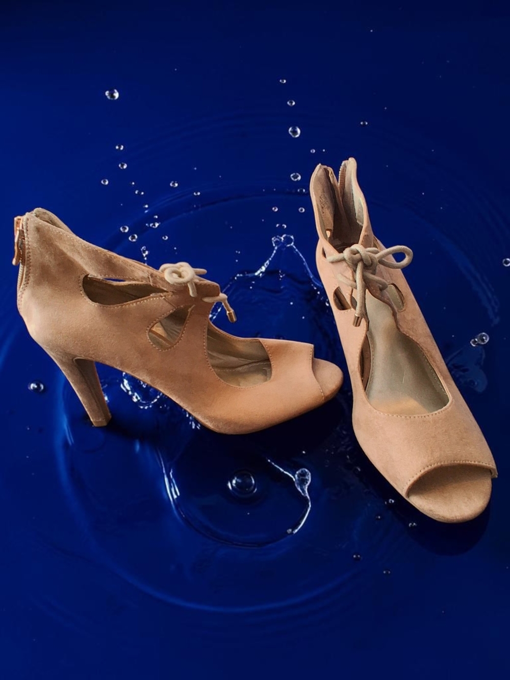 a.n.a Nude/Tan Suede Peep-Toe Lace-Up Heels Womens Shoes Size 7 Yrendy Boho Cute